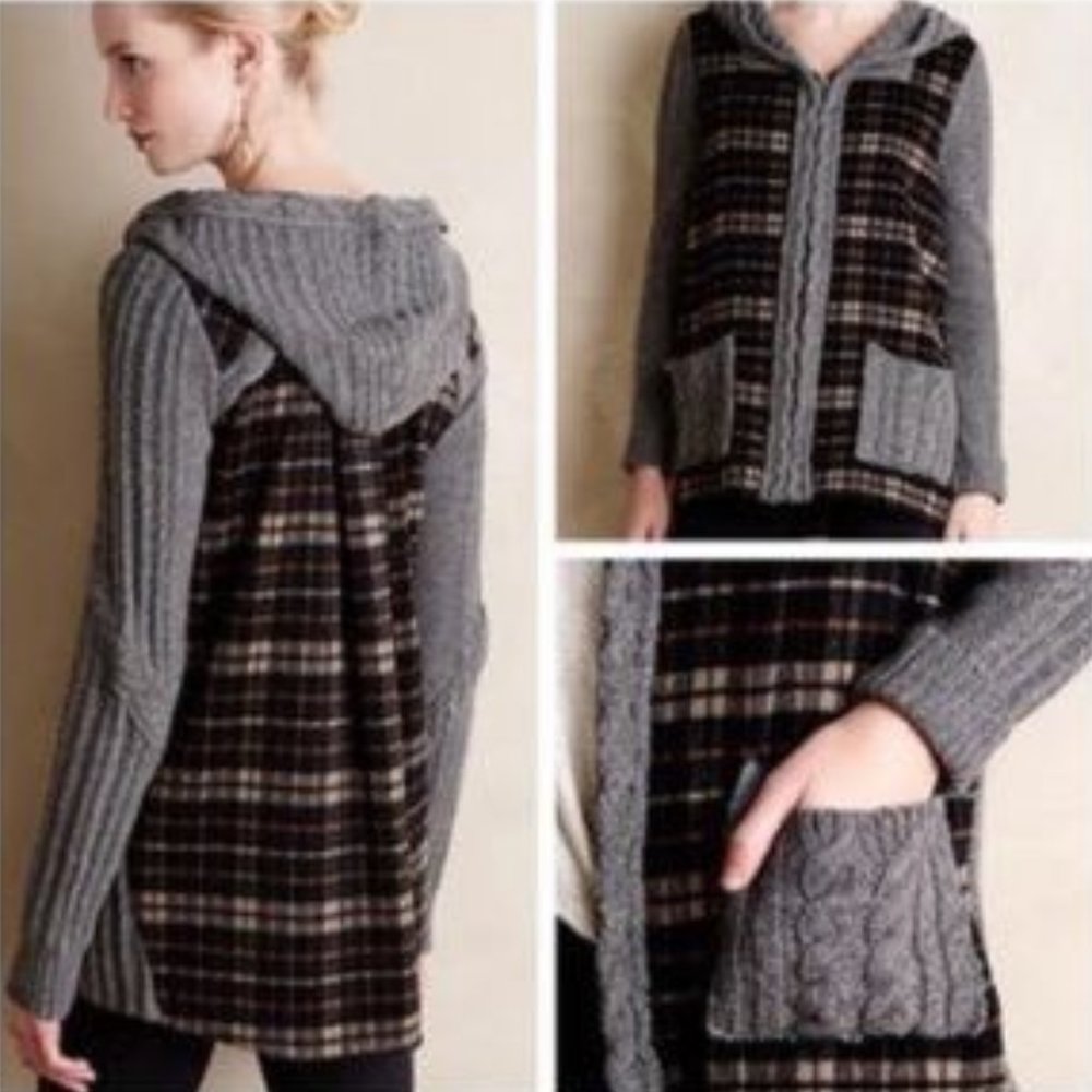Anthropologie Moth Derry Plaid Sweater Zip Hoodie Size Medium